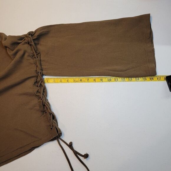 Zara Trafaluc Women's Small Brown Crewneck with Rope Tie Side Bell Sleeves - Picture 6 of 11